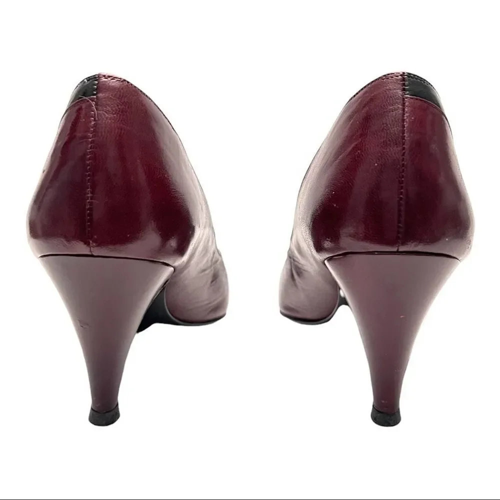Rayne London Rare 80’s Vintage Custom Wine Red & Black Leather Pumps Size 8.5 AA - Picture 12 of 13
